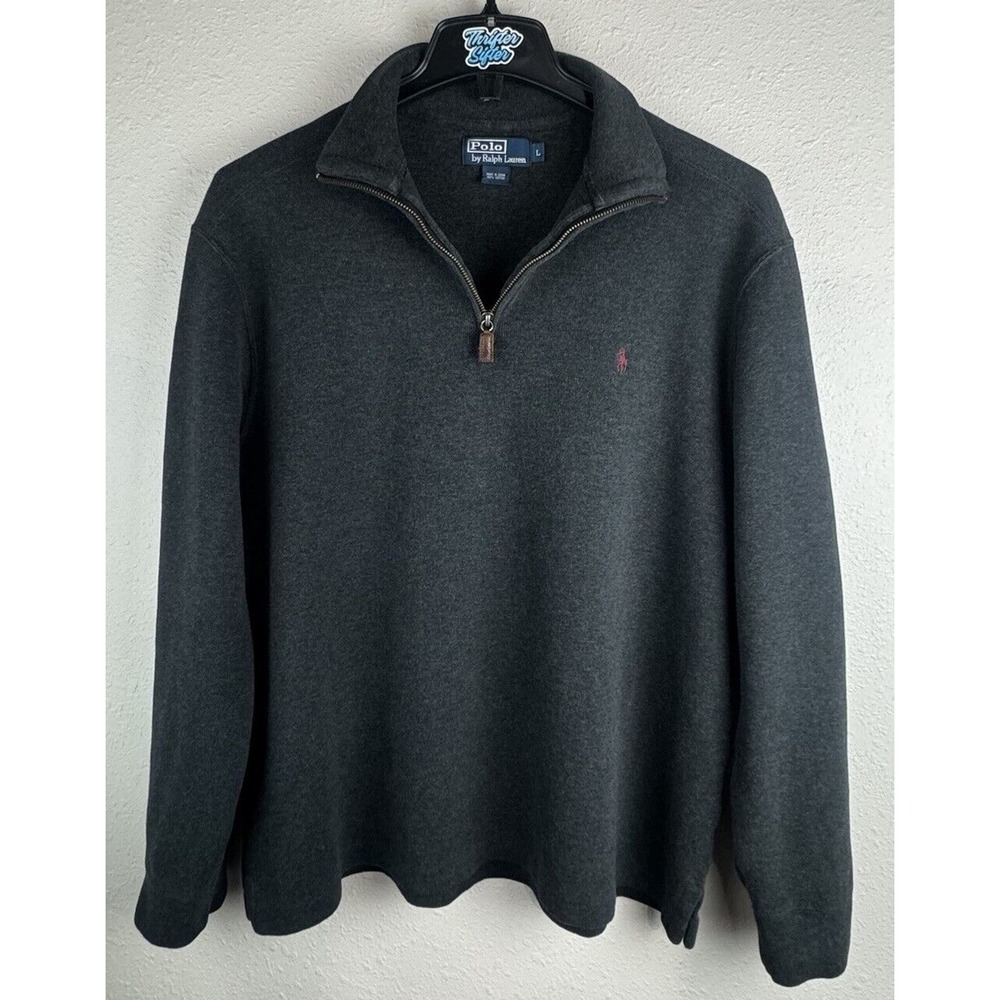 Polo Ralph Lauren Mens L Dark Grey 1/4 Zip Long Sleeve Pullover Sweater